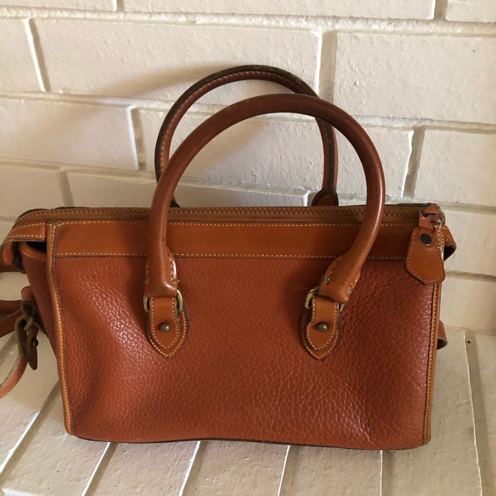 Dooney & Bourke Tan/Brown Pebbled Leather Satchel Crossbody - Picture 3 of 8